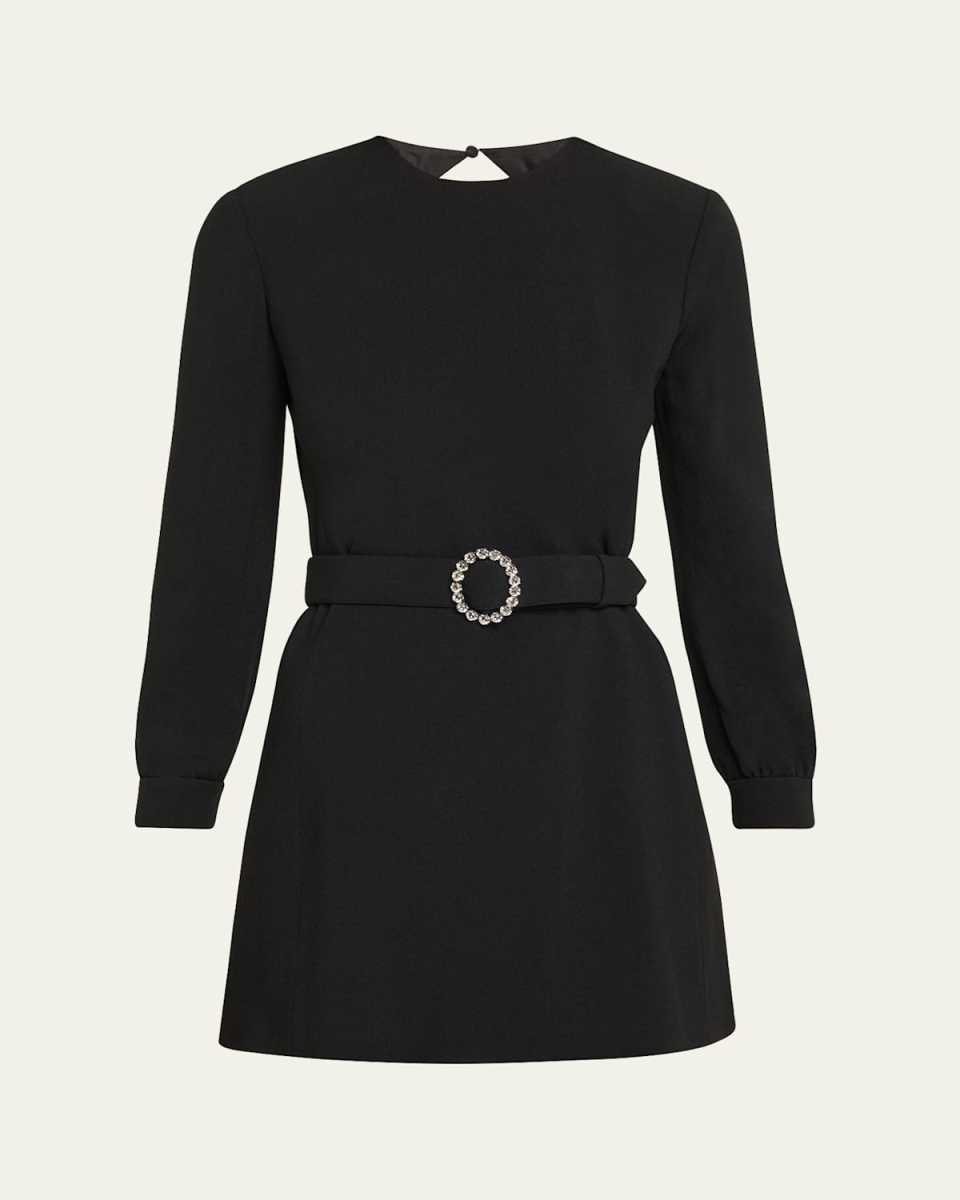 Wool-Cotton Belted A-Line Mini Dress